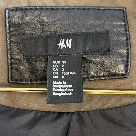 H&M Mixed Media Jacket Faux Leather & Army Green | SZ 2 - Picture 5 of 12
